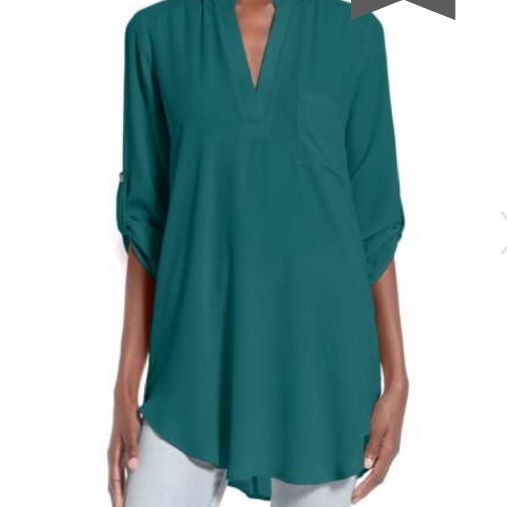 Lush blue tab sleeve blouse
